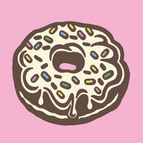 Illustration of a frosted donut with sprinkles